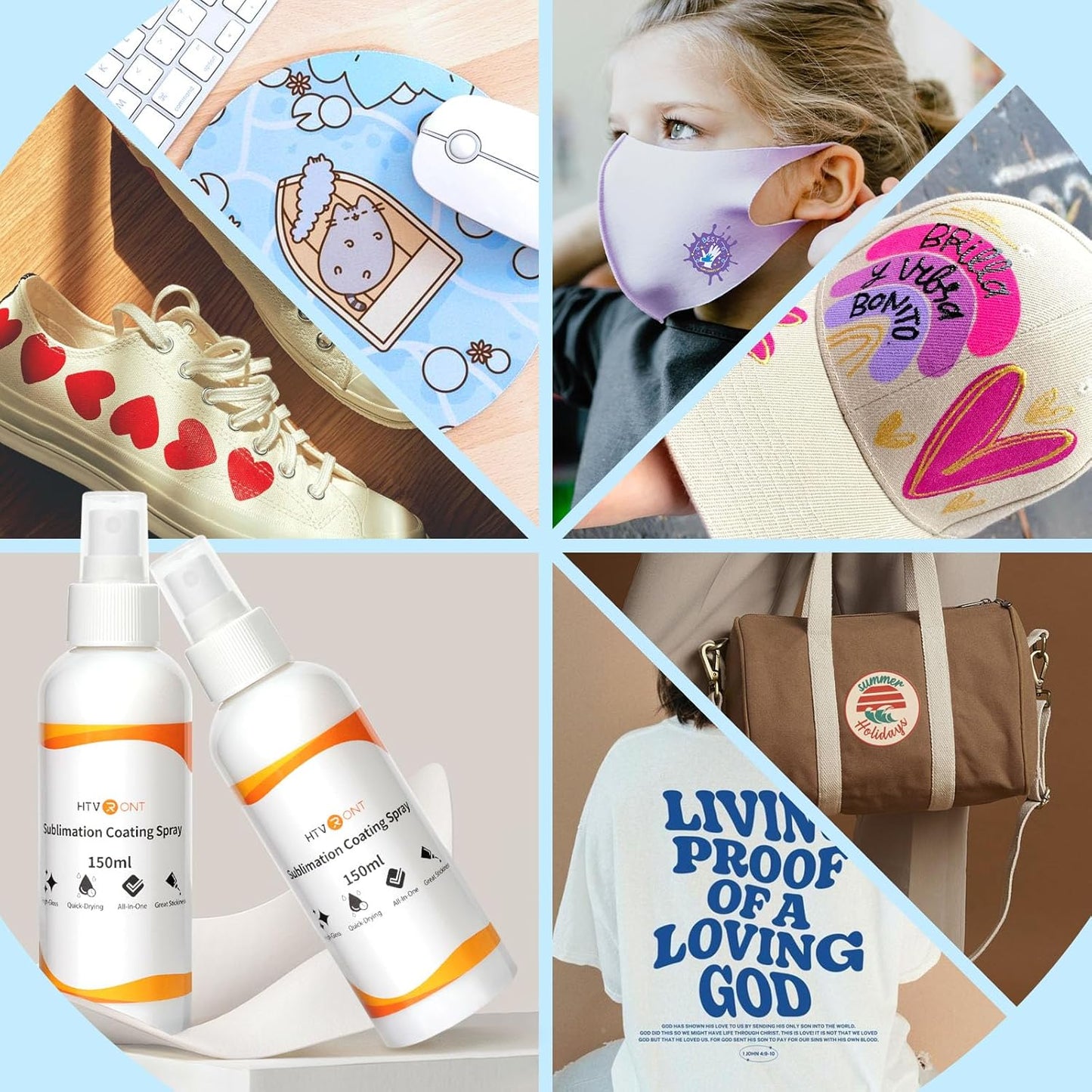 HTVRONT Sublimation Coating Spary for Cotton Shirts - Upgrade Version 2x150ml Sublimation Spray for All Fabric, Canvas, Pillow, Shirts, Carton, Sublimation Spray Quick Dry & High Gloss & Washable - Retail $17