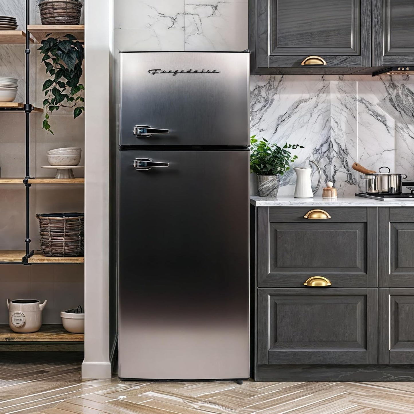NEW - Frigidaire EFR751, 2 Door Apartment Size Refrigerator with Freezer, 7.5 cu ft, Platinum Series, Stainless Steel - Retail $350