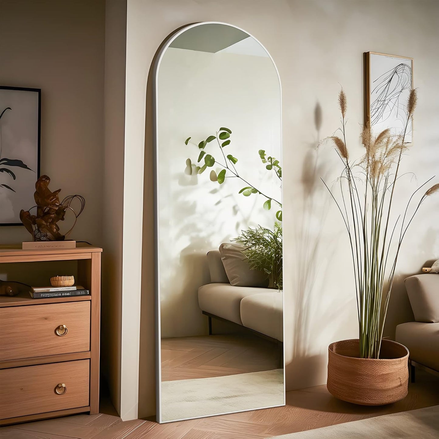 NeuType Arched Full Length Mirror, 65"x22"Full Body Mirror, Wooden Thin Frame, Hanging or Leaning Against Wall, Oversized Large Bedroom Mirror, Floor Mirror, Dressing Mirror, Silver