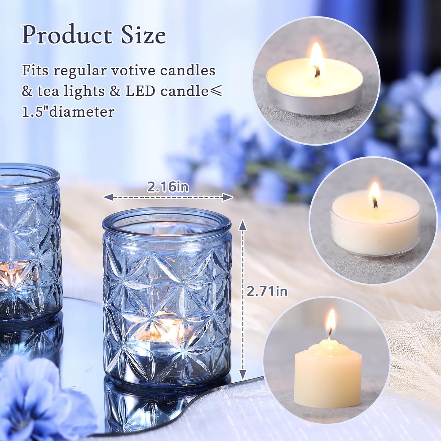 12 Pack Blue Votive Candle Holders,Vintage Blue Candle Holders