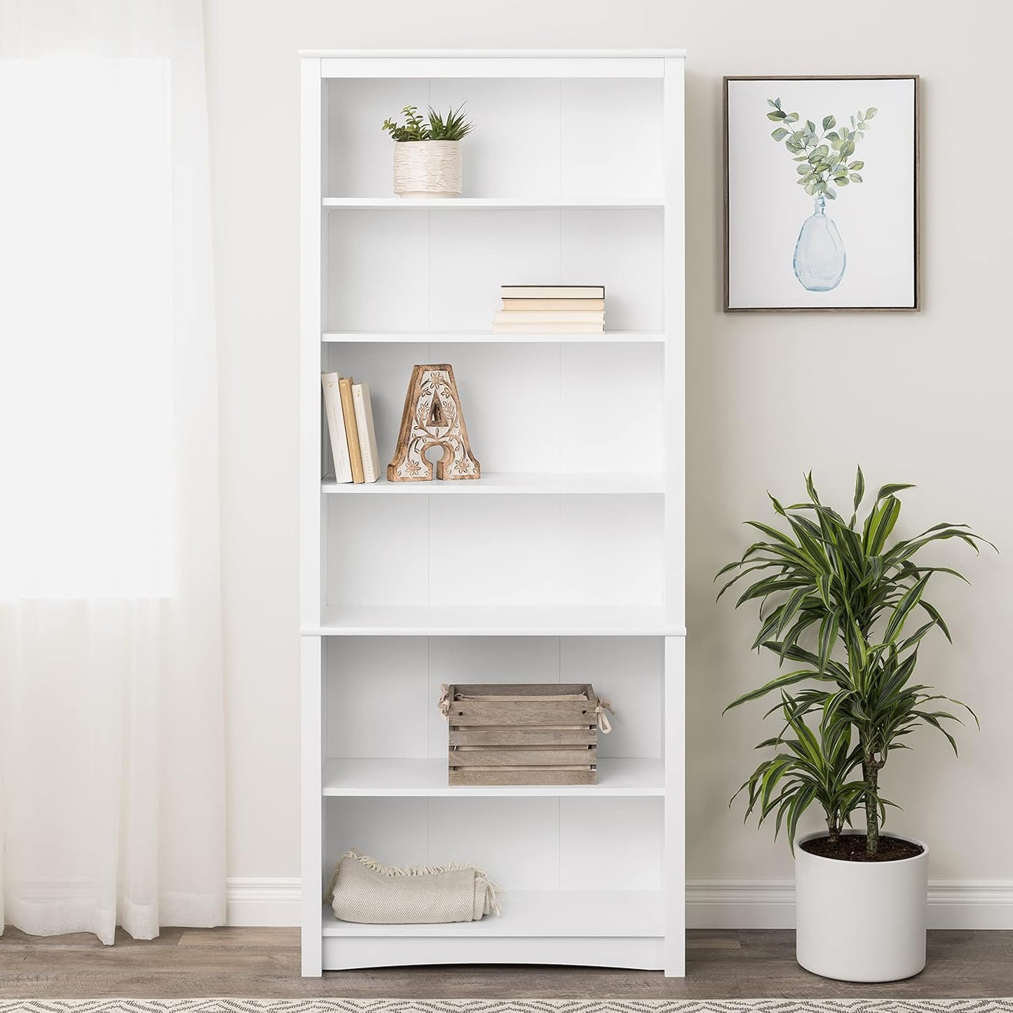 NEW - Prepac Sonoma Tall 6-Tier Bookcase 77inH with 3 Adjustable Shelves, White Storage Cabinet, Modern Display Cabinet, Bookshelf with Storage Shelves for Home Office, Living Room, Bedroom Organizer - Retail $199