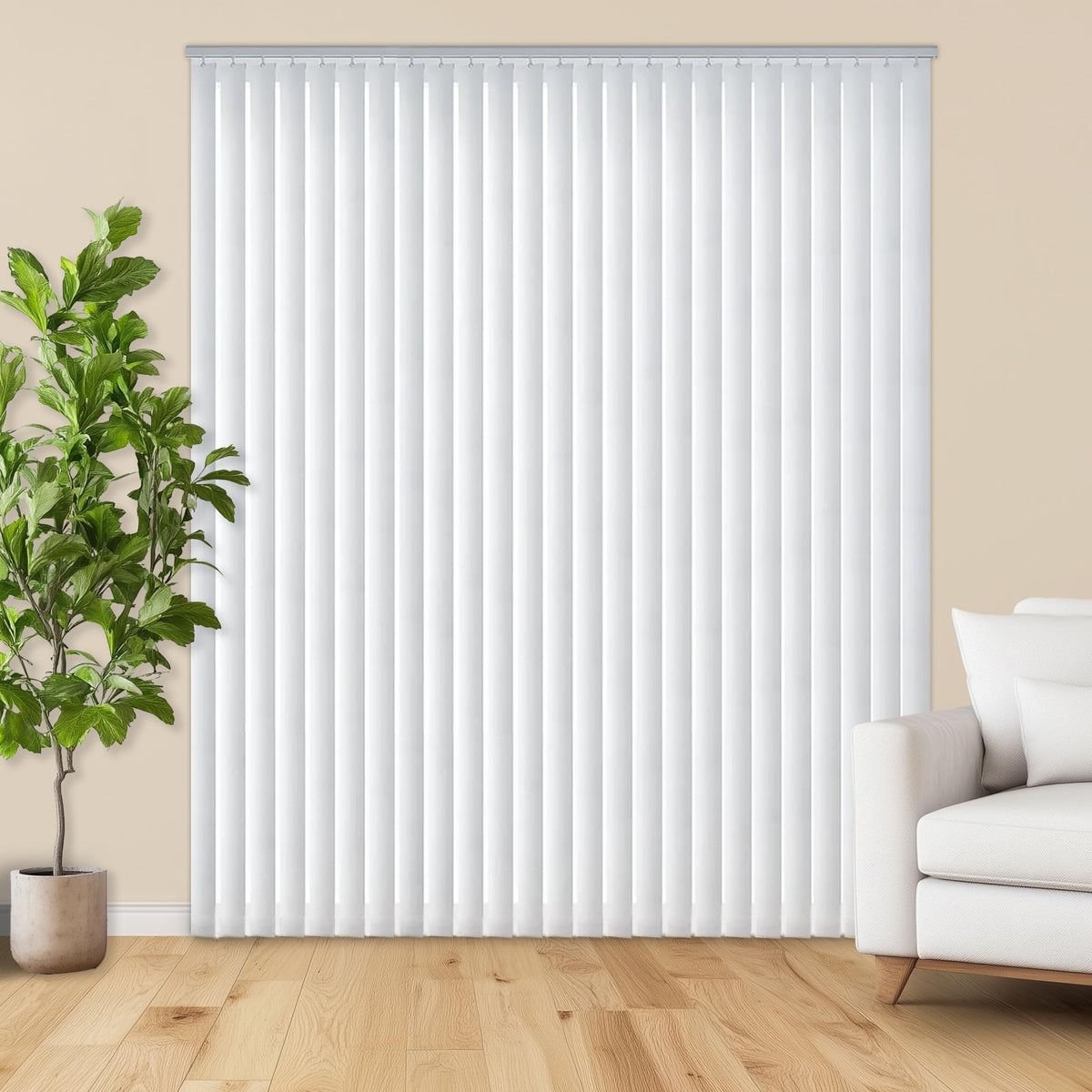 Vertical Hard Window Patio Blinds - White, 84" L x 78" W Plain & 3-1/2-Inch Vane - Easy Installation for All Patio Doors, Hardware Included - Aluminum Track for Durability, Anti-Static Slats