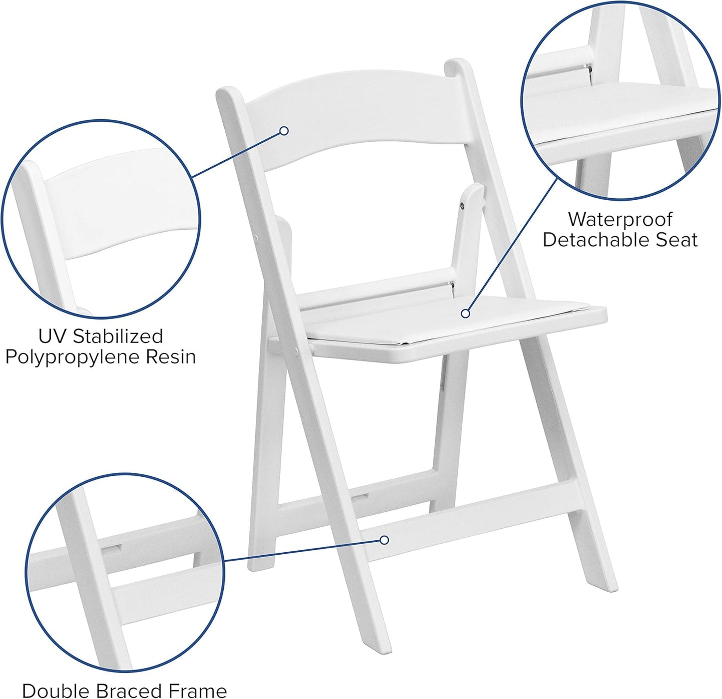 NEW - Flash Furniture Hercules Series Folding Chair - White Resin - Set of 4 800LB Weight Capacity Comfortable Event Chair - Light Weight Folding Chair - Retail $154