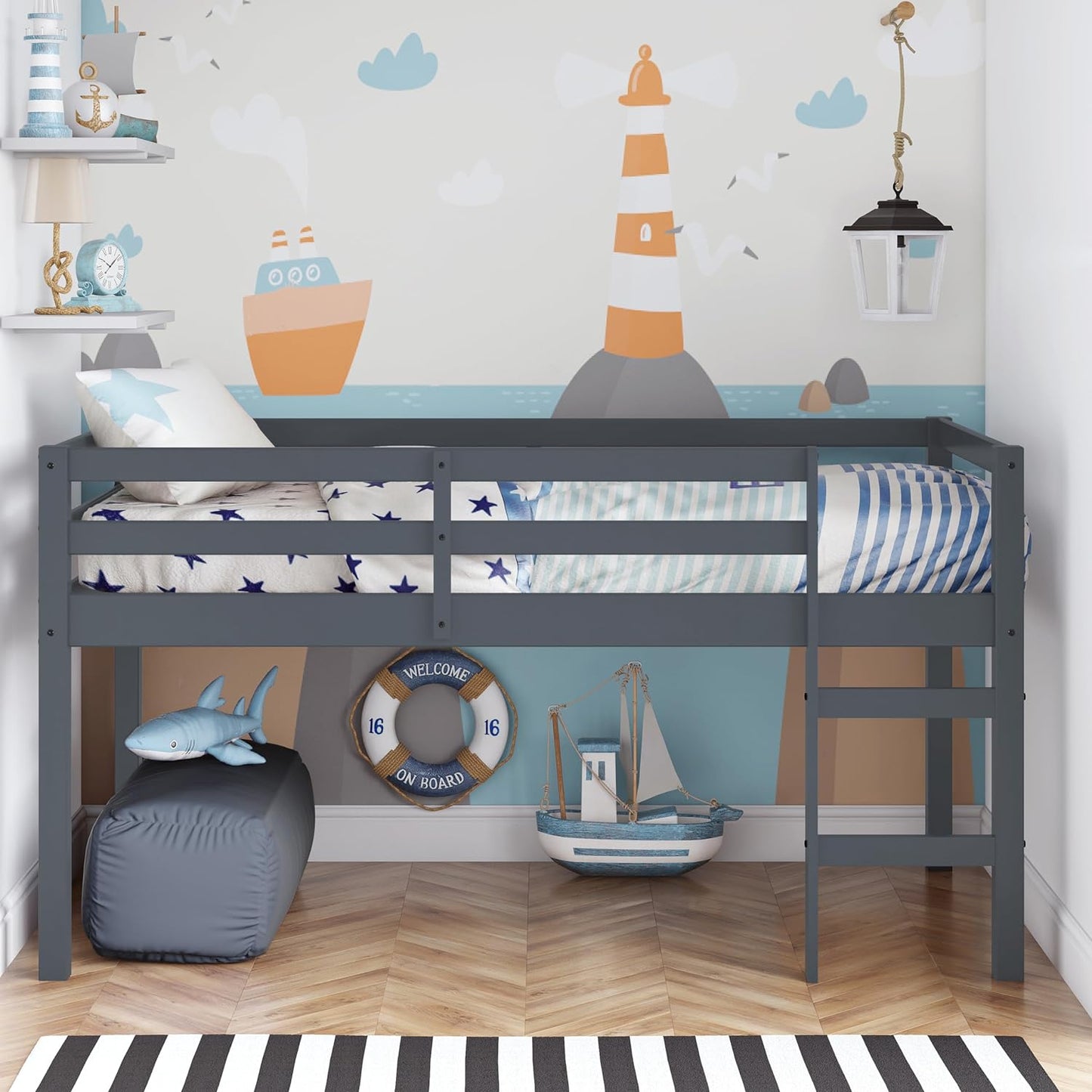 NEW - DHP Milton Junior Twin Loft Bed, Grey - Retail $148