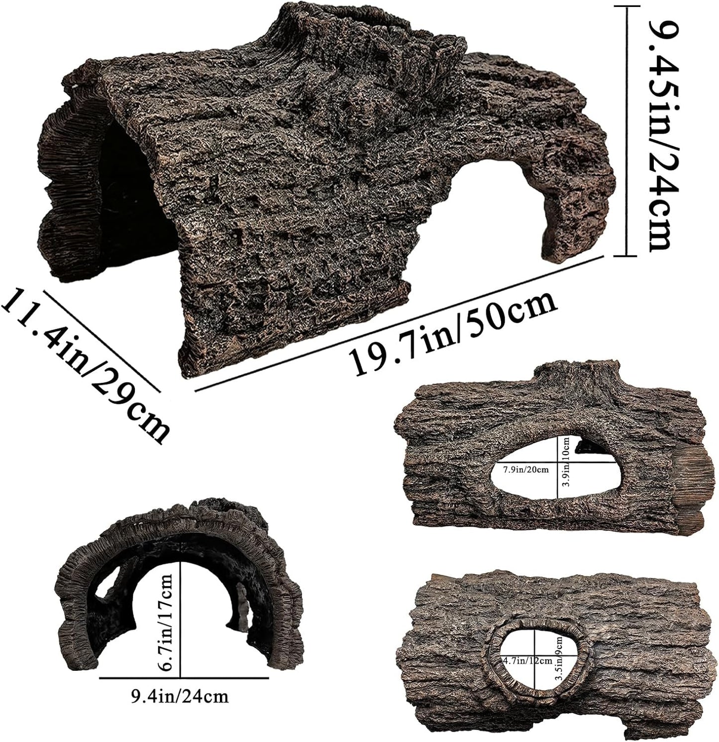 Faux Log Fish Cave for Koi Pond, Large Realistic Tree Stump Hideout,for Reptiles, Wildlife and Ponds Hideaway