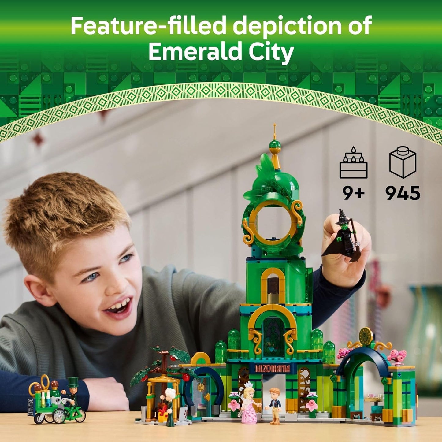 LEGO Wicked Welcome to Emerald City Building Toy - Wicked Toy for Kids, Ages 9+ - Gift for Girls and Boys with Tower Model, Glinda, & Elphaba Minidolls - 75684