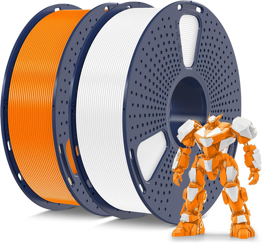 SUNLU PETG Filament 1.75mm Bundle, Less Stringing and Good Layer Adhesion 3D Printer Filament, Individually Vacuum Packed, 2kg in Total, 1kg per Spool, PETG 2 Pack, Orange+White