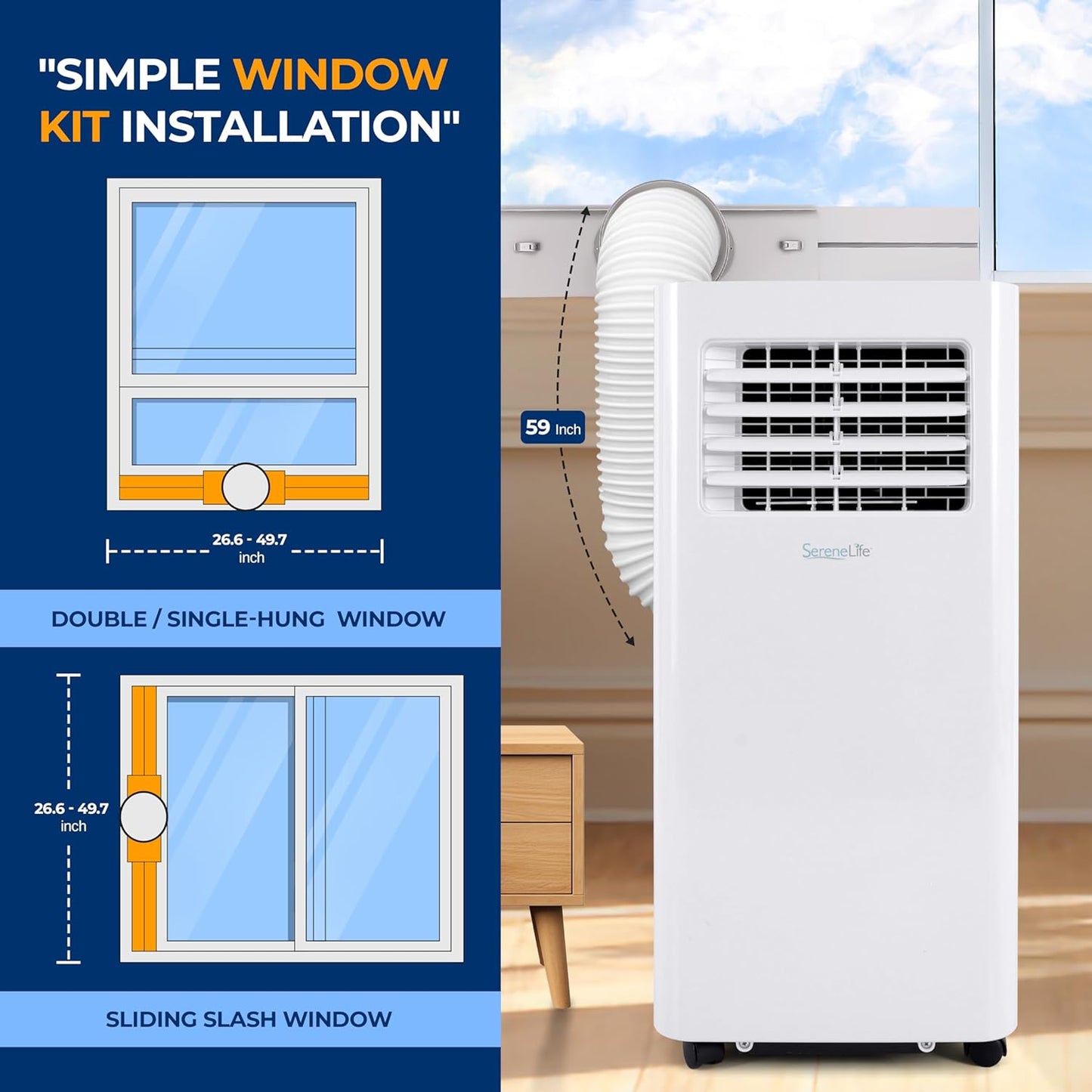 NEW - SereneLife Portable Air Conditioner & Dehumidifier - 8,000 BTU Wi-Fi Enabled Indoor AC, Pulls 1.1 liters Moisture Per Hour for Fast Cools Up to 300 Sq Ft - SLPAC805W - Retail $399