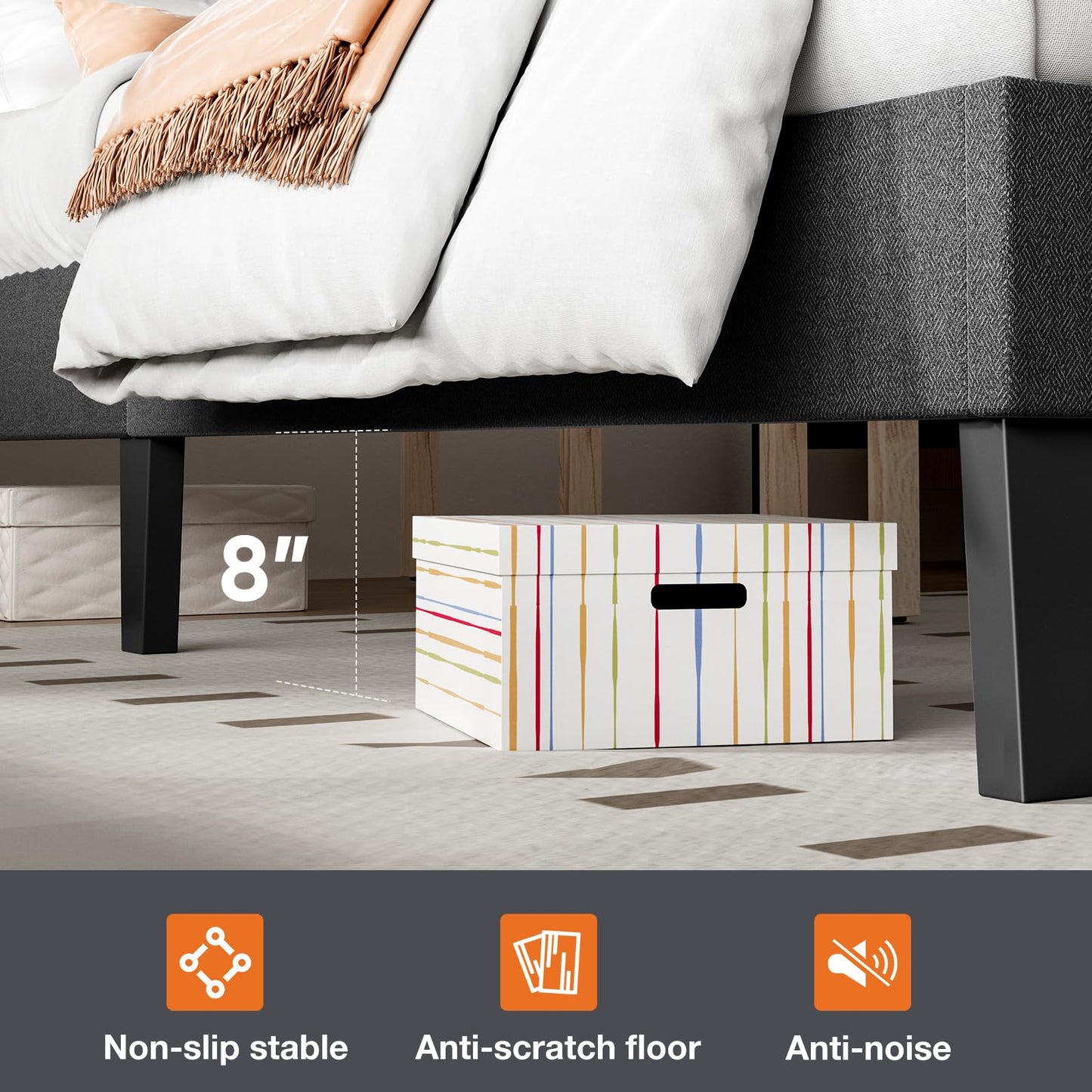 Twin Bed Frame with Adjustable Height Headboard, Dark Grey