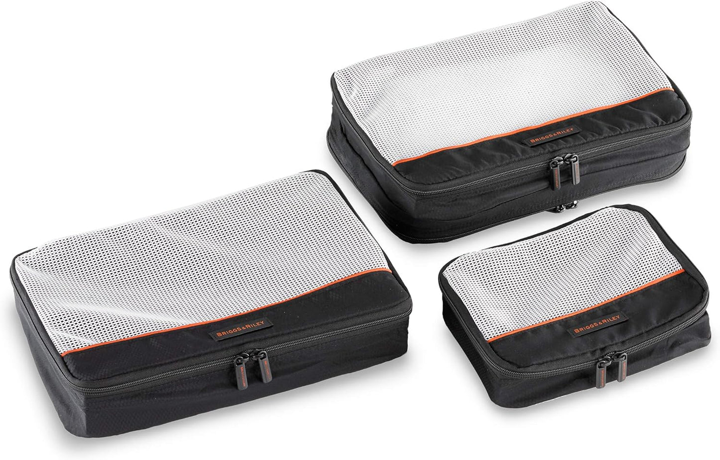 Briggs & Riley 3 Pack Zippered Packing Cubes/Luggage Organizers for Travel, Black, Small