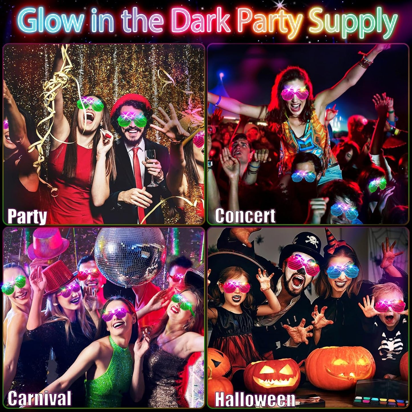 38PCS LED Glasses, Light Up Glasses, 5 Colors, 3 Light Modes, Glow in The Dark Party Supplies, Neon Party Favors for Birthday Gifts, Party Decorations, New Year, Carnival