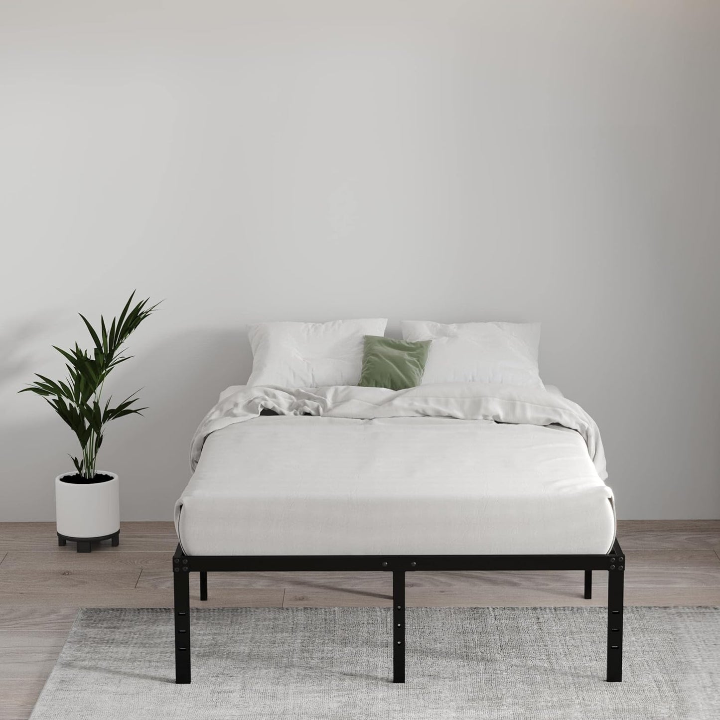 NEW - EMODA Queen Bed Frame No Box Spring Needed 18 Inch Heavy Duty Metal Tall Platform Bed Frame Queen Size with Large Storage Space, Easy Assembly, Black - Retail $149