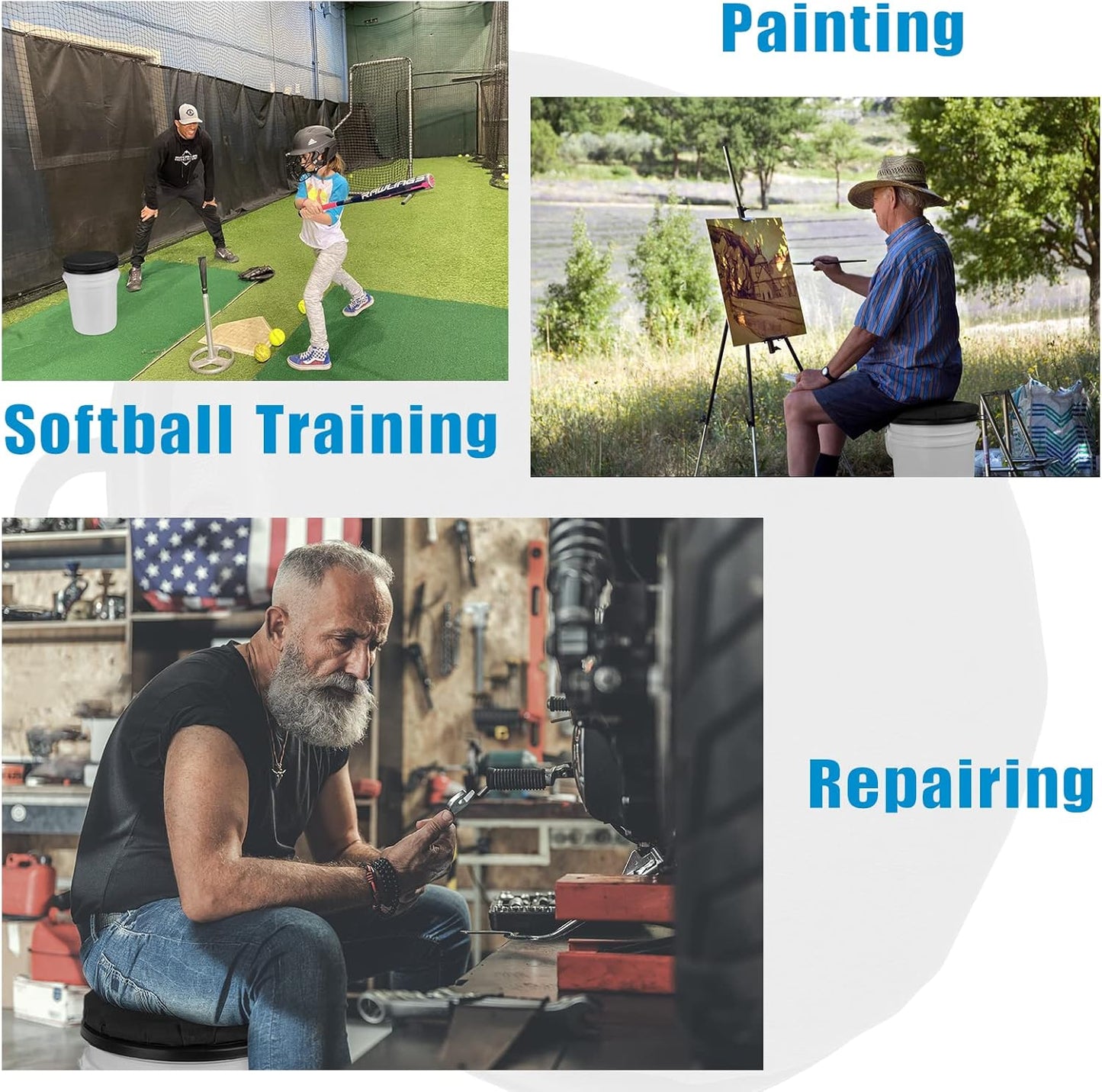 Foxtune 5 Gallon Bucket Seat Lid, 360 Degree Swivel Foam Bucket Spin Seat Cushion with Padded Top for Fishing, Hunting, Baseball Gardening and Camping, Silent, Comfortable, Water-Resistant