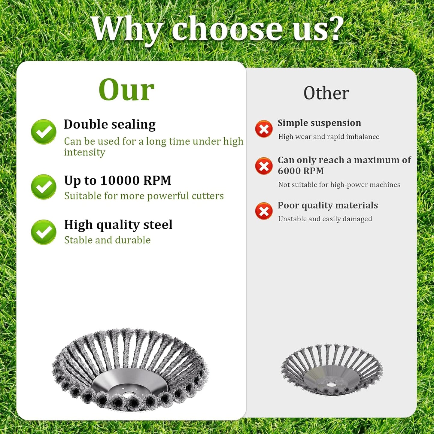 Steel Wire Rotary Weed Brush Cutter Trimmer Head for Weed Cutter Eater,Indestructible Trimmer Blade with Universal Adapter Kits for Moss Grass Rust Removal (6 inch)