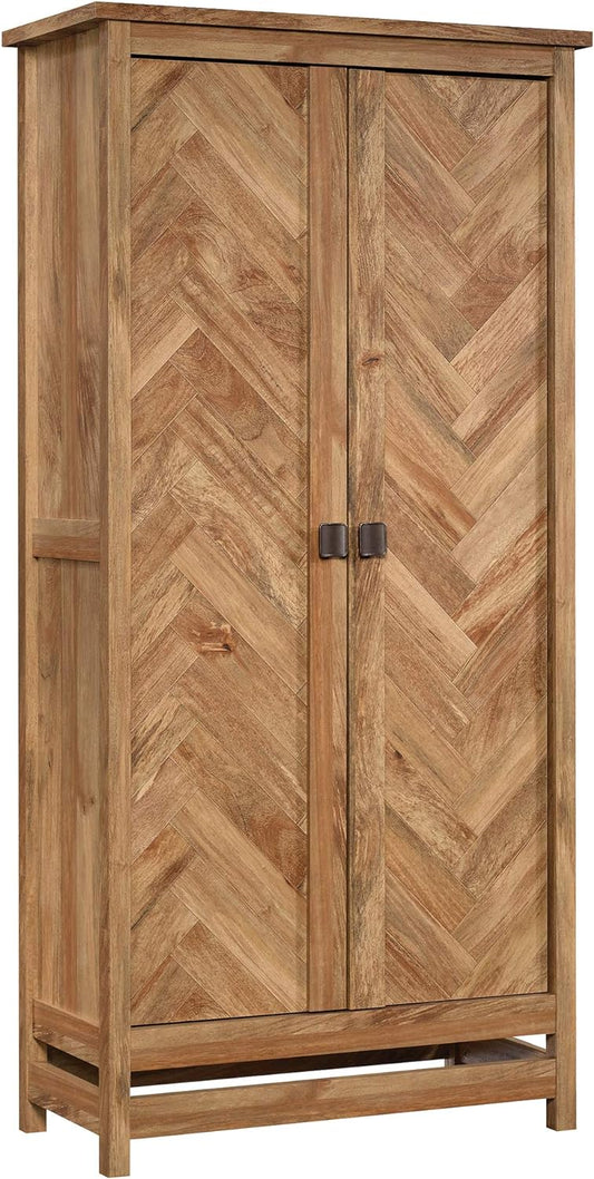 NEW - Sauder Cannery Bridge Storage Pantry Cabinet, L: 35.20in x W: 16.26in x H: 71.97in, Sindoori Mango finish - Retail $399