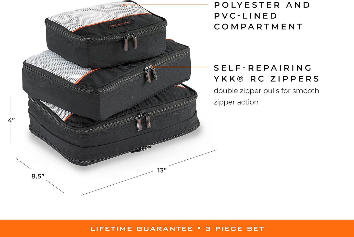 Briggs & Riley 3 Pack Zippered Packing Cubes/Luggage Organizers for Travel, Black, Small