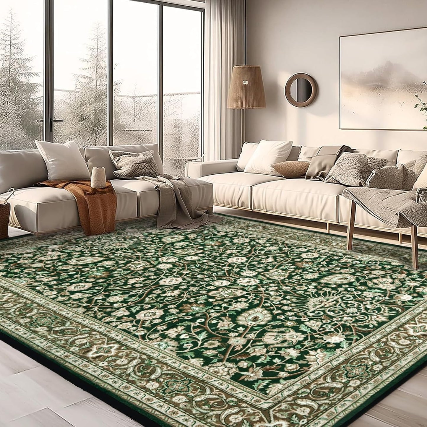 Area Rugs 5x7 Washable Living Room Rug, Vintage Soft Boho Non-Slip/Non-Shedding Print Floor Carpet for Dining Room, Bedroom-Cyan