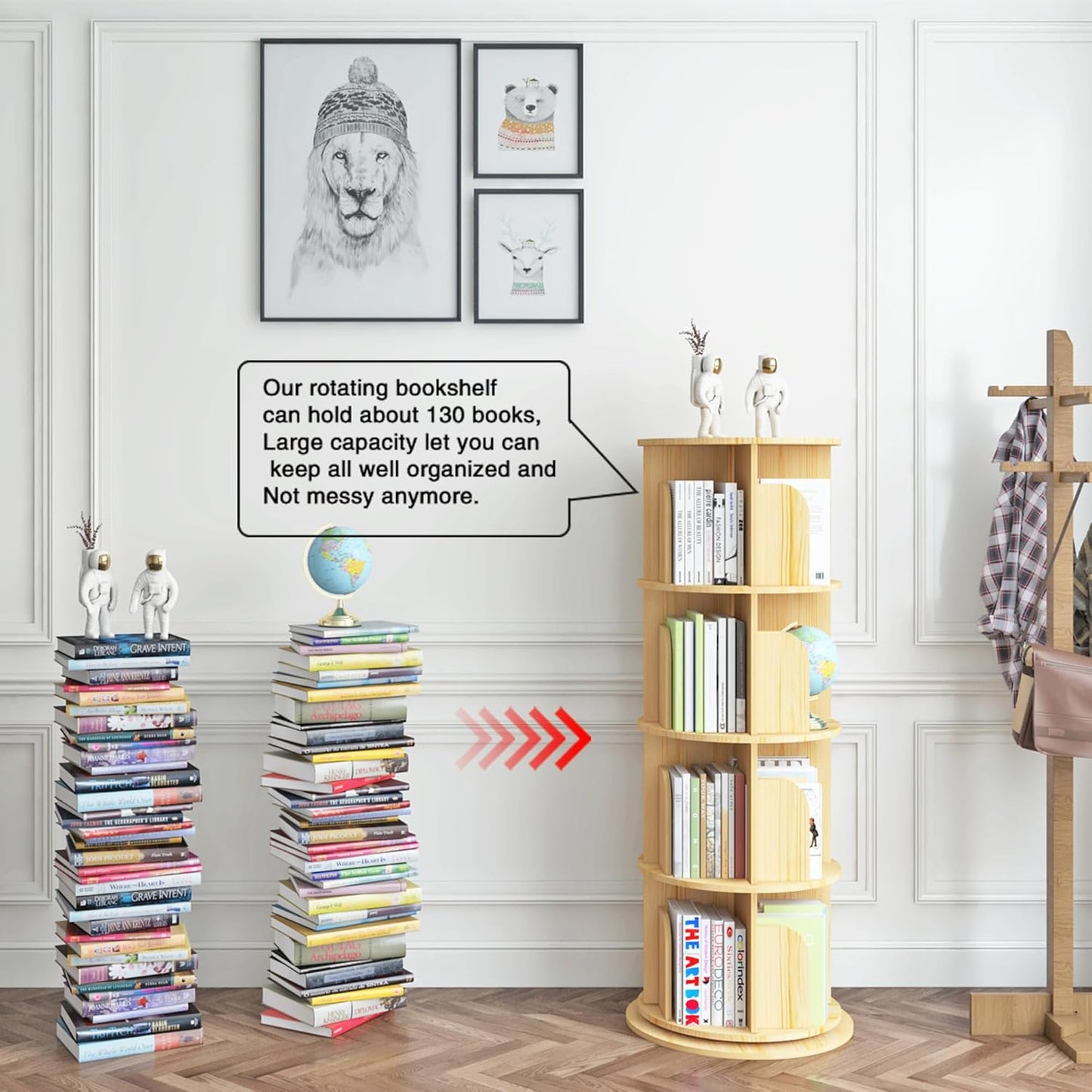 Rotating Bookshelf, 360 Display Corner Bookshelf for Small Space, 4Tier Floor Standing Bookcase Storage Rack, Wood Narrow Organizer for Bedroom, Living Room, Study Room, Kids&Adults Solid - Retail $90