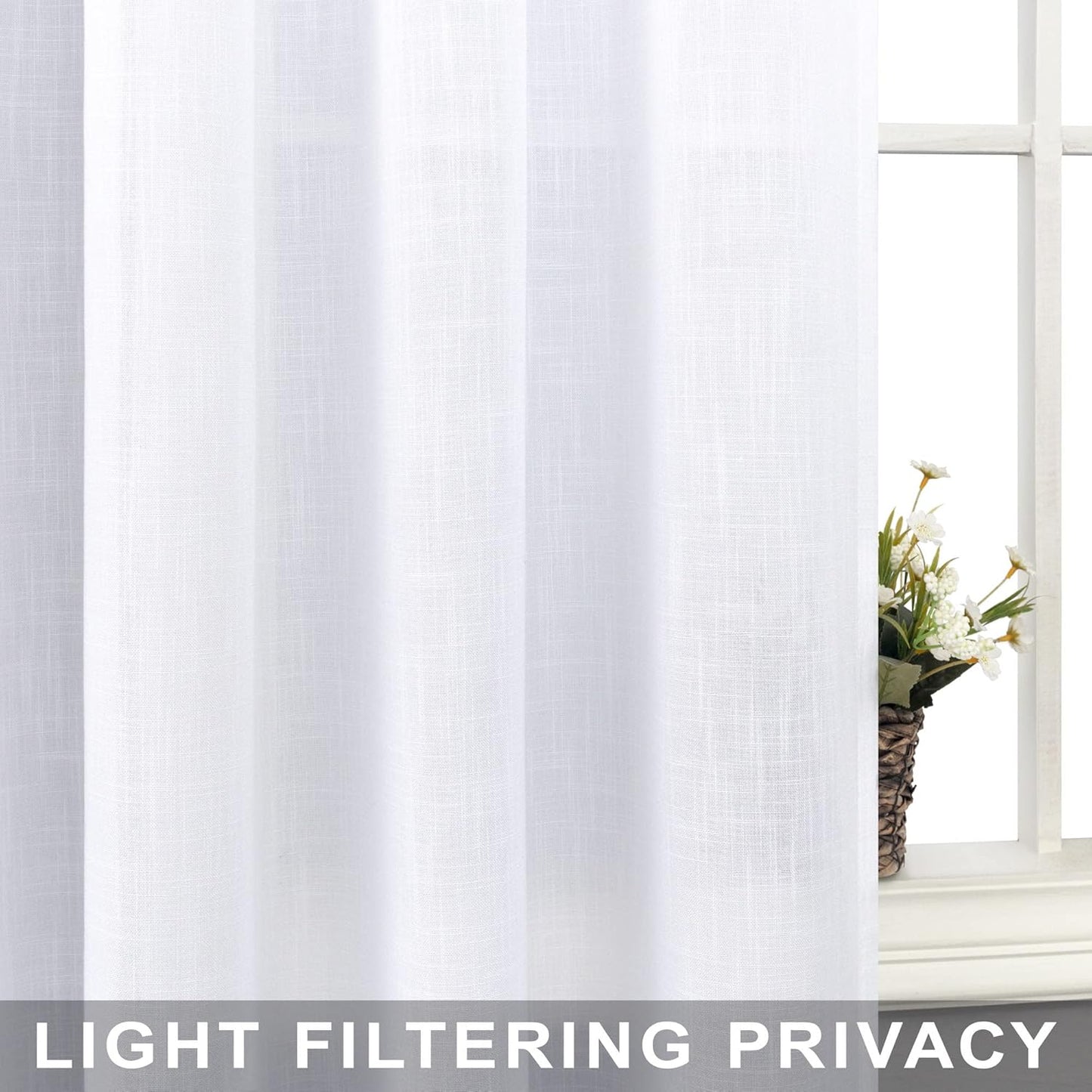 Mrs.Naturall White Curtains 60 Inch Wide for Living Room 2 Panels Set Rod Pocket Extra Large Drapes Semi Sheer Linen Room Dividing Curtain for Patio Sliding Glass Door Family Room Apartment 60x96 Long