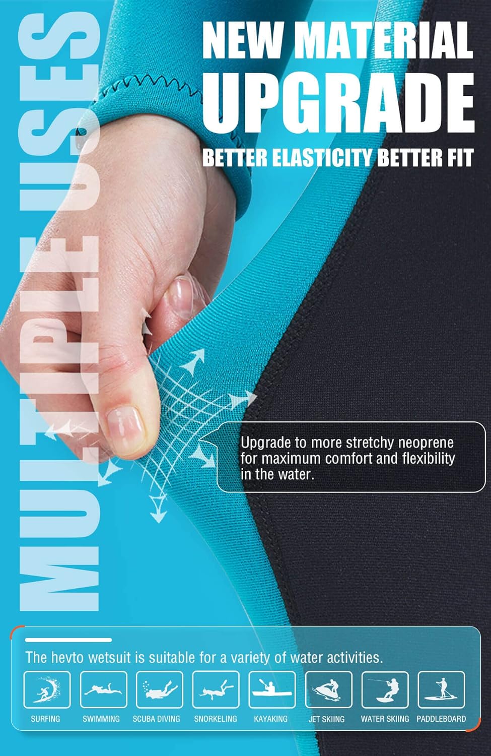 Hevto Women Wetsuit 3/2mm Neoprene Full Wet Suit in Cold Water for Swimming Diving Surfing SUP Back Zipper (W1-Blue, XL) - Retail $78