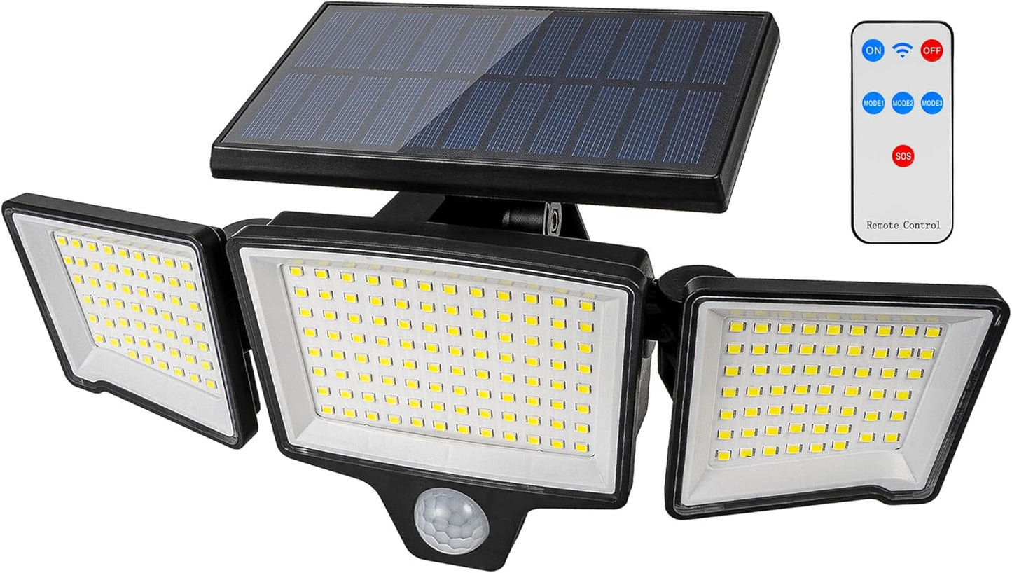 JJC Solar Motion Lights Outdoor Waterproof - 2500LM 3 Heads 270° Wide Angle Flood Lights with Motion Sensor, IP65 Waterproof Security Lighting, 3 Modes for Yard/Garage