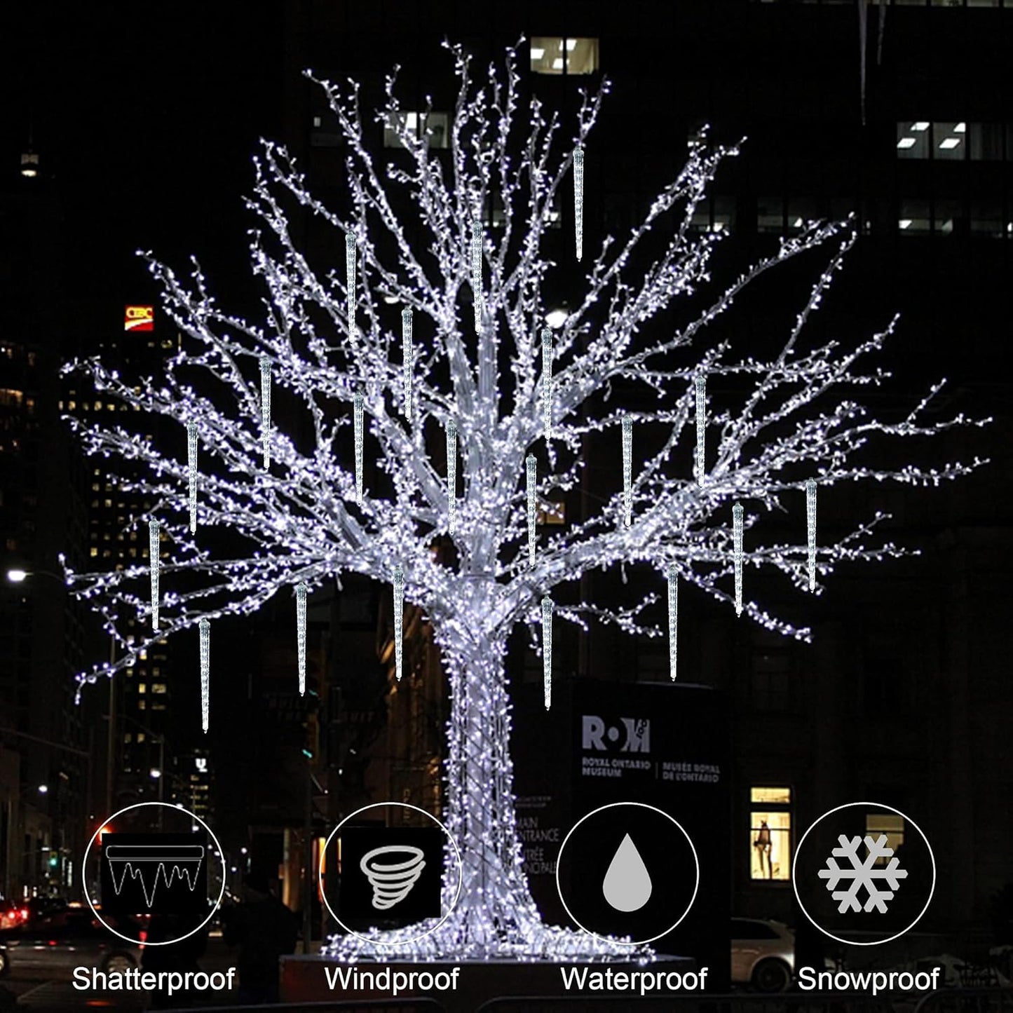 WATERGLIDE Meteor Shower Lights, 11" Outdoor Christmas Lights 10 Icicles 240 SMD LED Crystal Ice Falling Light, Connectable Raindrop Iciclelights, Xmas Winter Party Tree Holiday Decor, White