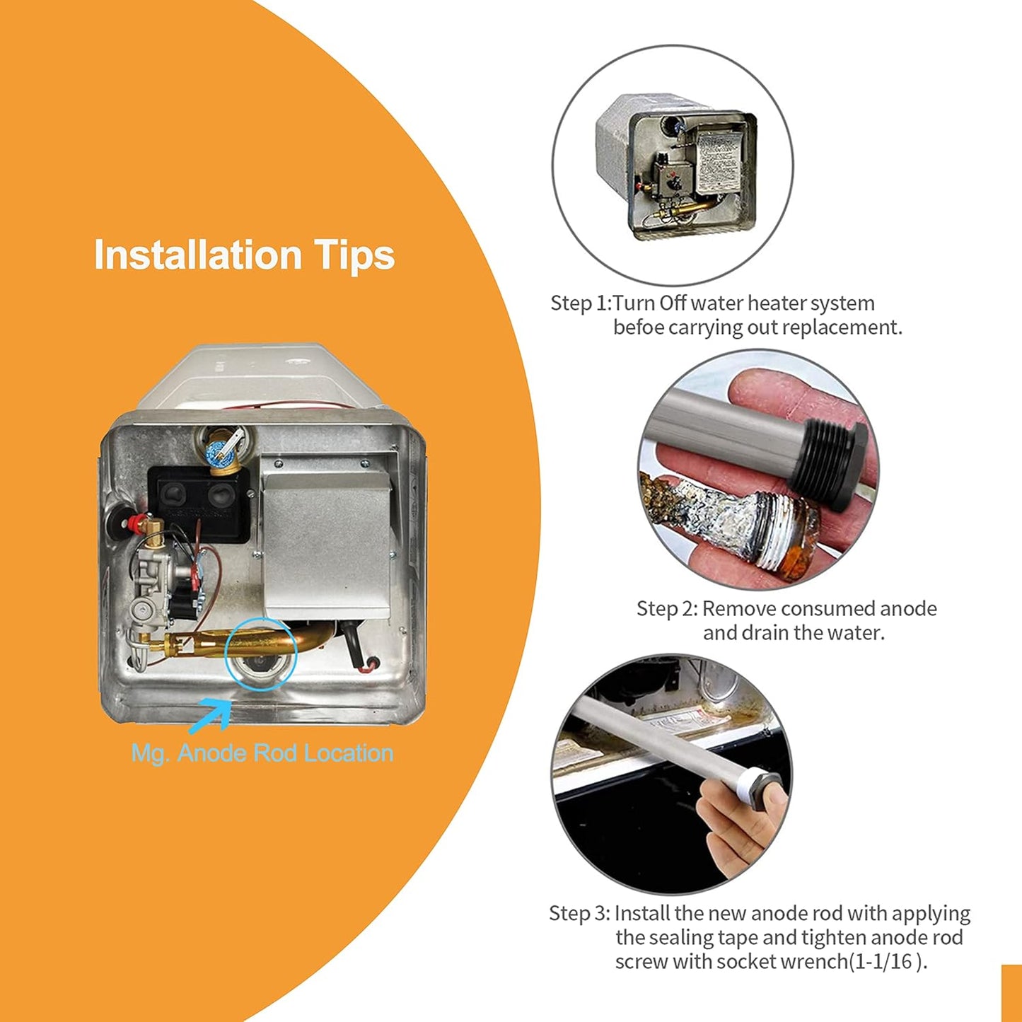 RV Water Heater Anode Rod - 2-Pack, Anode Rod for Hot Water Heater, Magnesium Anode Rod Replacement 9.25" Length 3/4" NPT Threads-Compatible with Suburban and Mor-Flo Water Heaters(2 Pack)