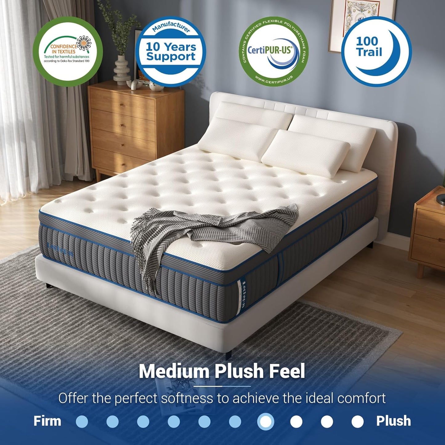 NEW - 14 Inch Queen Mattress, Medium Plush Hybrid Mattress,Cooling Gel Memory Foam with Individually Pocket Springs,Soft Fabric Mattress Queen size for Pressure Relief,Mattress in box,CertiPUR-US - Retail $568