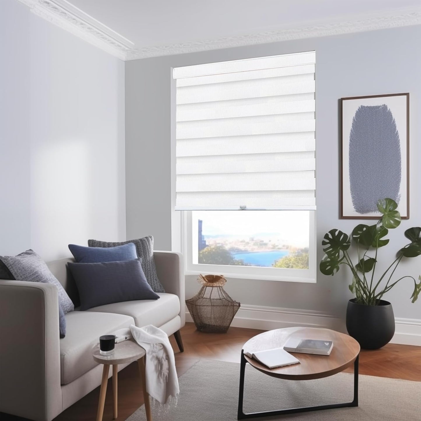 CHICOLOGY 68x72 Zebra Blinds, Roller Window Shades, Blinds for Windows, Roller Shades for Windows, Window Shades for Home, Window Shades, Pull Down Shades for Windows, 68" W X 72" H, Basic Arctic - Retail $104