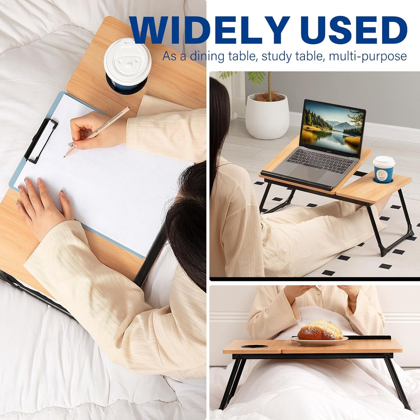 Laptop Desk for Bed Couch, Adjustable Foldable Bed Table with Cup Holder