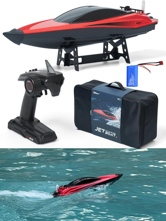 Top Race High-Speed Plastic RC Boat - Rechargeable Battery - 100 M Range - Jet Motor - Low Resistance Hull - Mini RC - Red