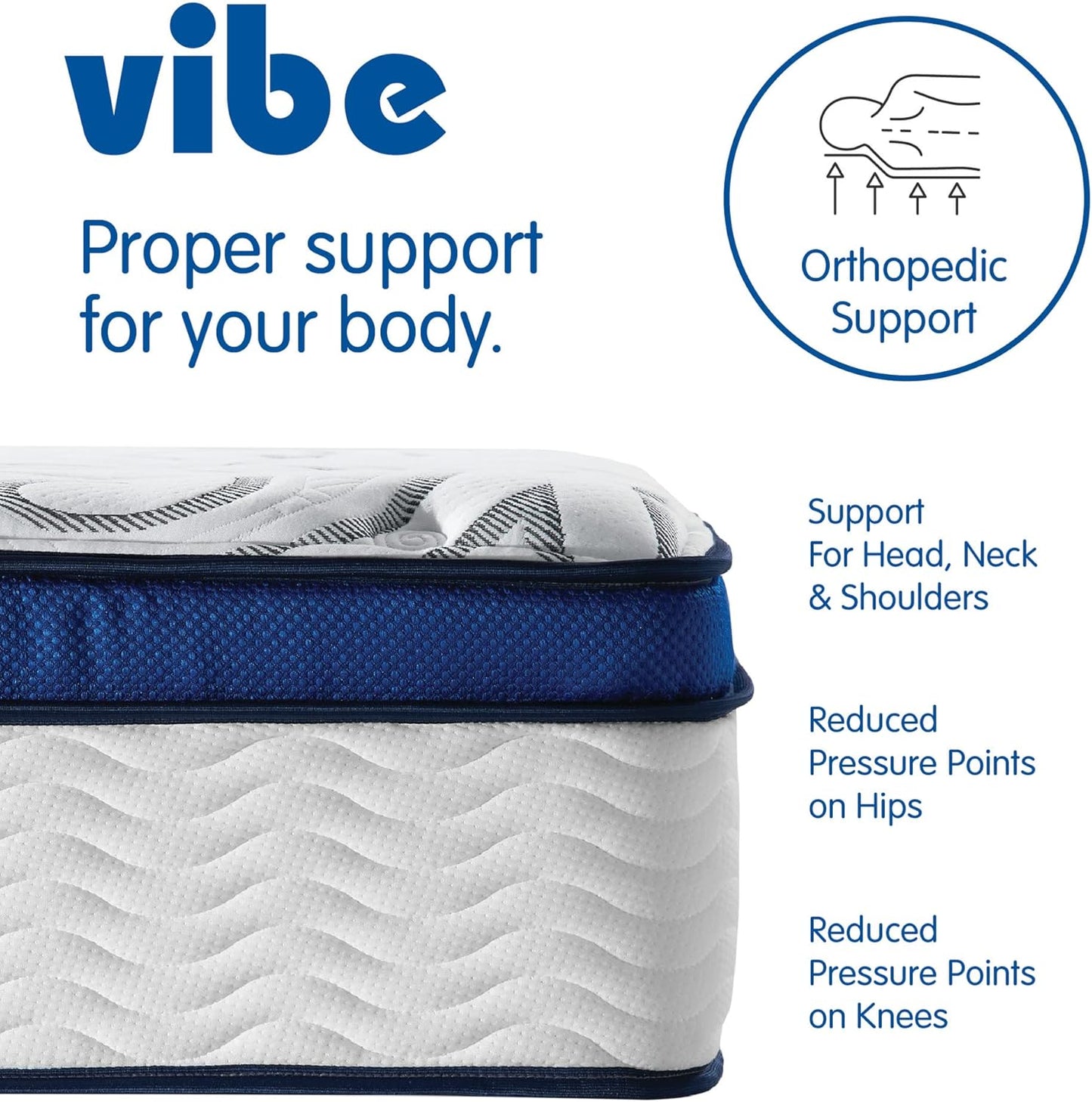 NEW - Vibe 12 Inch FULL Quilted Hybrid Mattress, Innerspring and Pillow Top Gel Memory Foam Mattress, Fiberglass Free, CertiPUR-US Certified - Retail $243