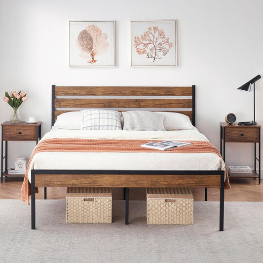 NEW - GAOMON Queen Bed Frame with Wood Headboard and Metal Slats, Mattress Foundation No Box Spring Needed Easy to Assemble Non-Shaking and Non-Noise (Queen) - Retail $124