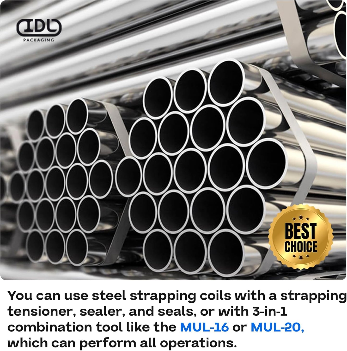 IDL Packaging 1/2" x .020" x 300' Steel Strapping Coil (1100 Lbs Break Strength) in Self-Dispensed Сardboard Box