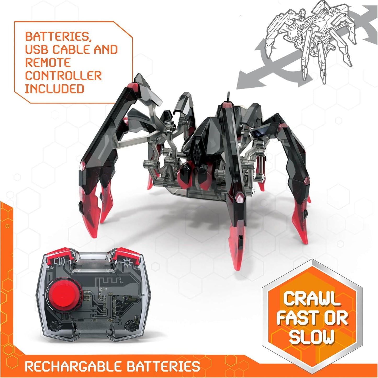HEX BOTS Remote Control Tarantula, Rechargeable Robot Spider Toys for Kids, Adjustable Robotic Tarantula Spider, Robot Toys for Boys & Girls Ages 6 & Up