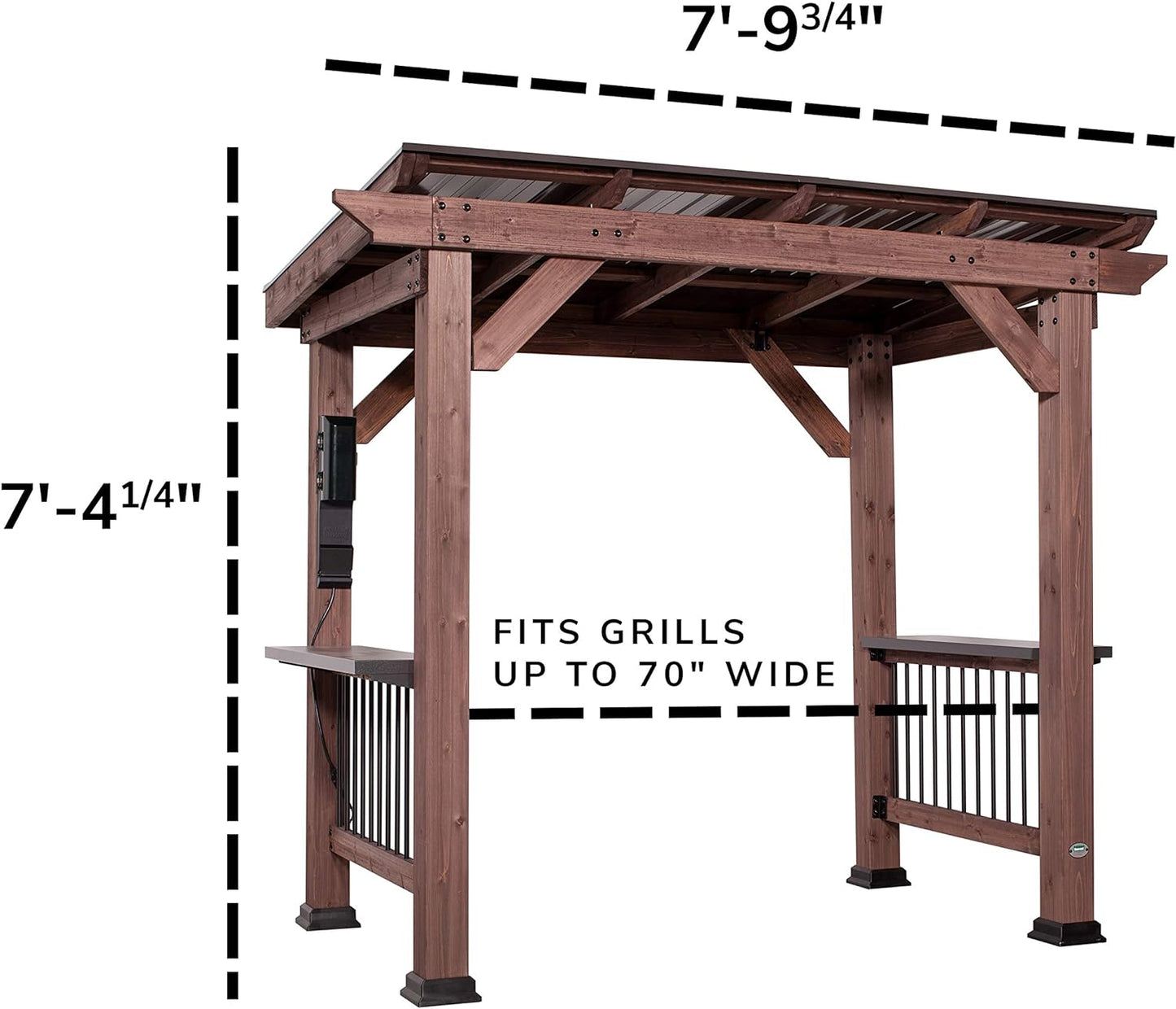 NEW - Backyard Discovery Saxony Wooden Grill Gazebo, Insulated Steel Roof, Cook Station, Barbeque, Patio, Deck, Withstand Wind and Snow, Corrosion Resistant, Reduce Heat Transfer, Power Ports, Walnut - Retail $1199