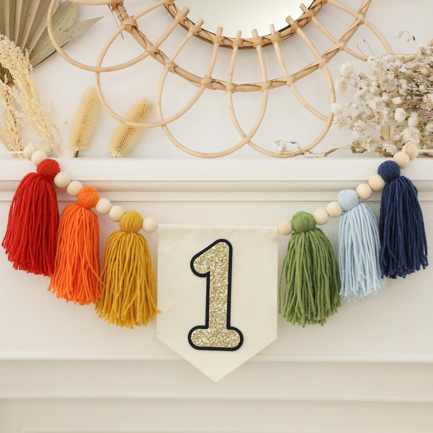 Handmade Rainbow 1st Birthday HighChair Banner Colorful Party Decoration For Girls Boys Baby Shower Kids Bedroom