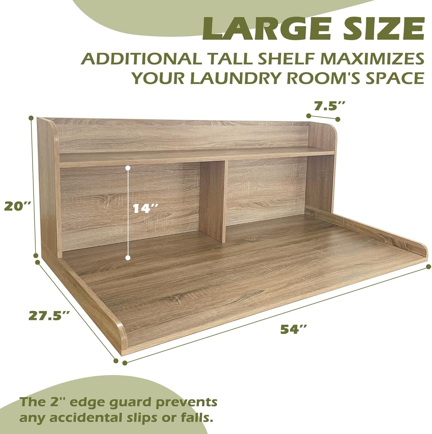 Royxen Laundry Countertop with 20" Shelf Universal Fit, Washer and Dryer Countertop with Storage Space, Laundry Room Storage (White Oak)