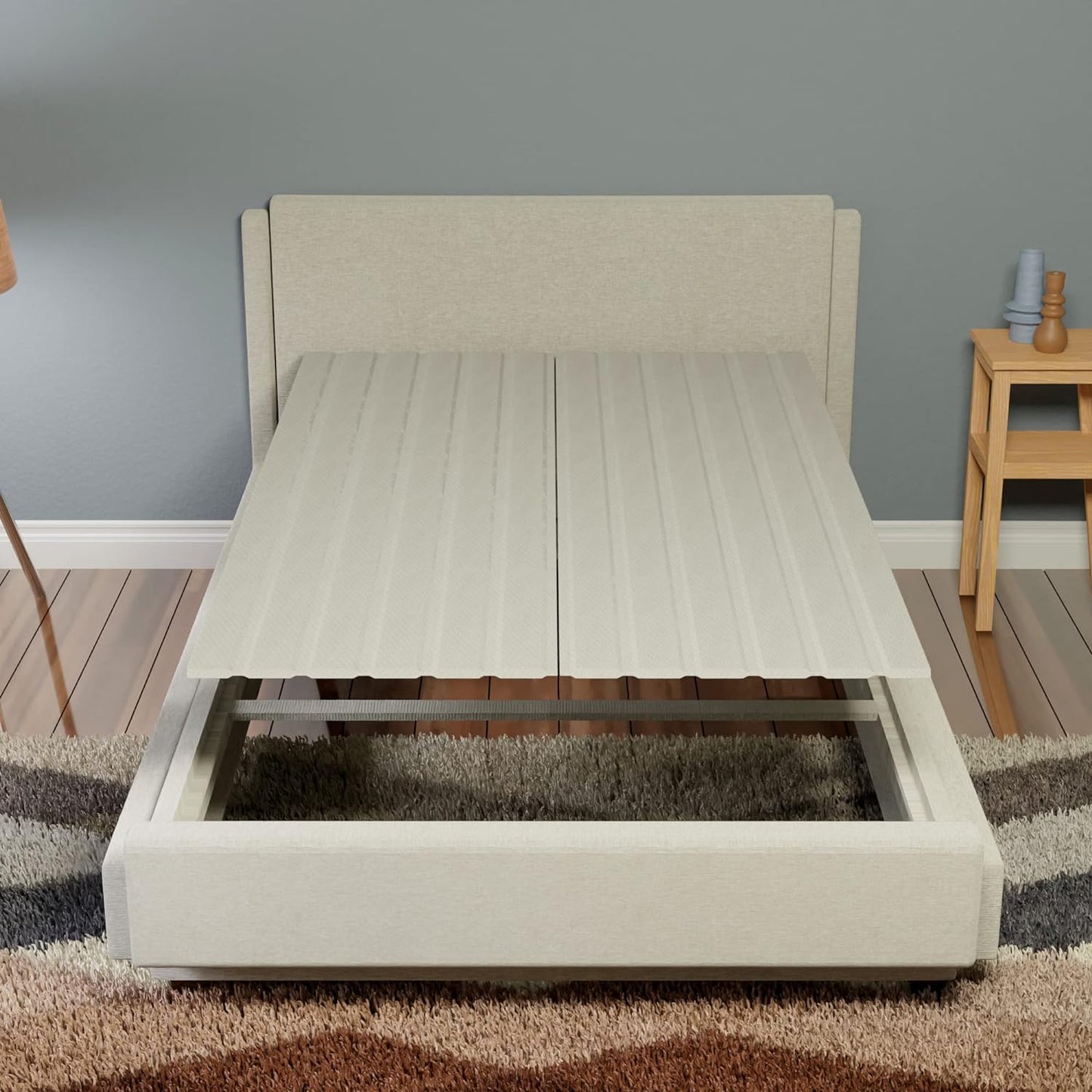 NEW - Mayton, 0.75-Inch Vertical Mattress Support Wooden Bunkie Board/Bed Slats with Cover, Queen, Grey - Retail $84