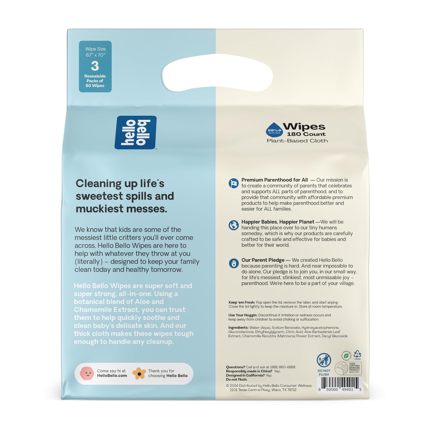 Hello Bello Extra Gentle Unscented Baby Wipes, Plant Based, Made with 99% Water and Aloe for Babies and Kids, 1080 Count