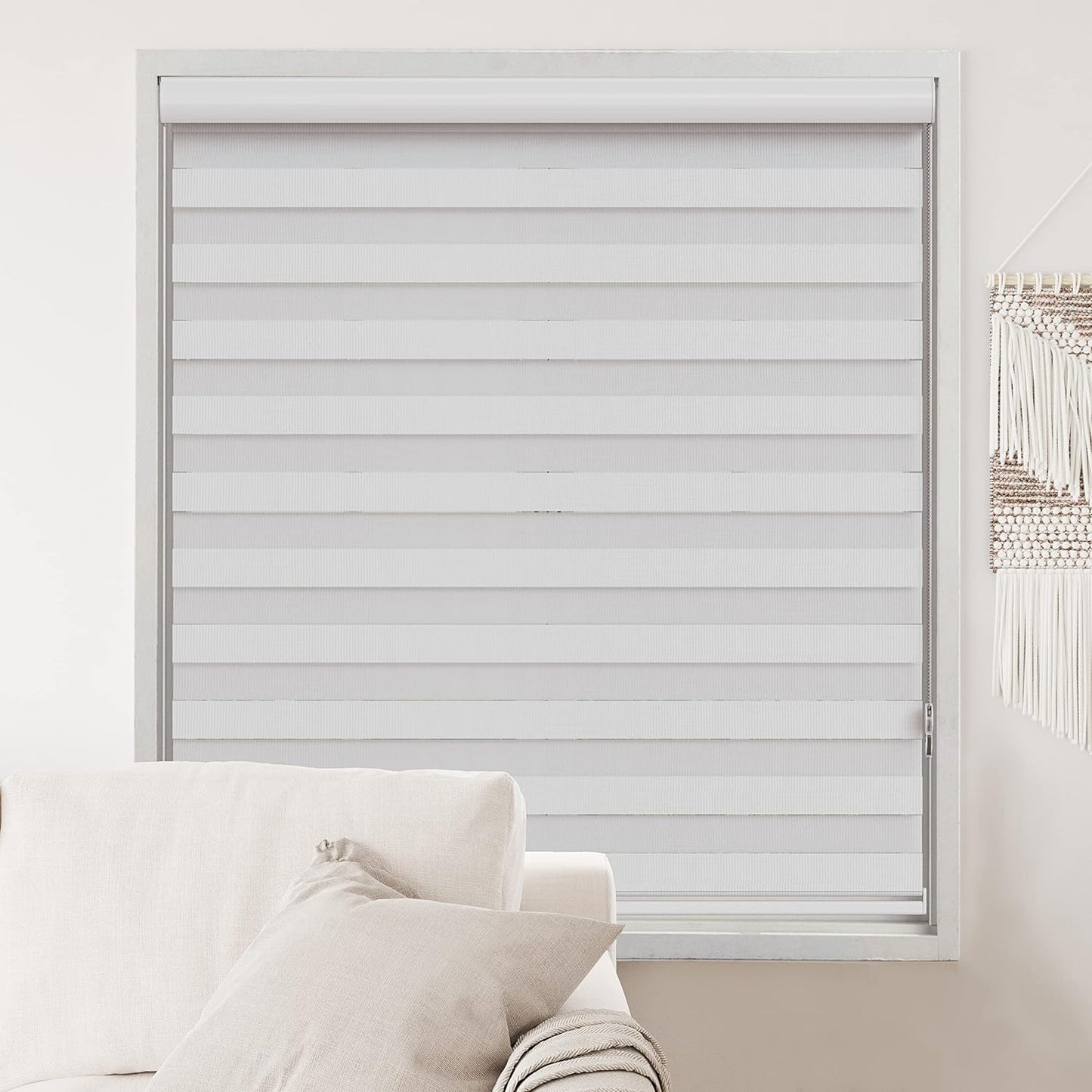 NEW - Zebra Blinds 46" x 72" Window Dual Layer Roller Shades, Corded Horizontal Blind, Day & Night Light Filtering Privacy Drapes for Living Room, Bedroom, Office, & Hotel with Easy Install, White, 72 Inch Length - Retail $102