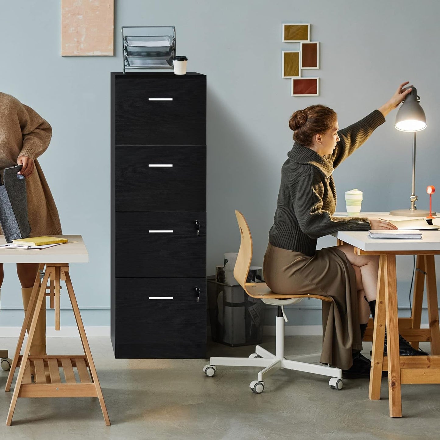 NEW - YITAHOME 4-Drawer File Cabinet with Lock, 15.86in Deep Vertical Filing Cabinet for Letter A4-Sized Files, Need to Assemble, Storage Cabinet for Home Office, Black - Retail $98