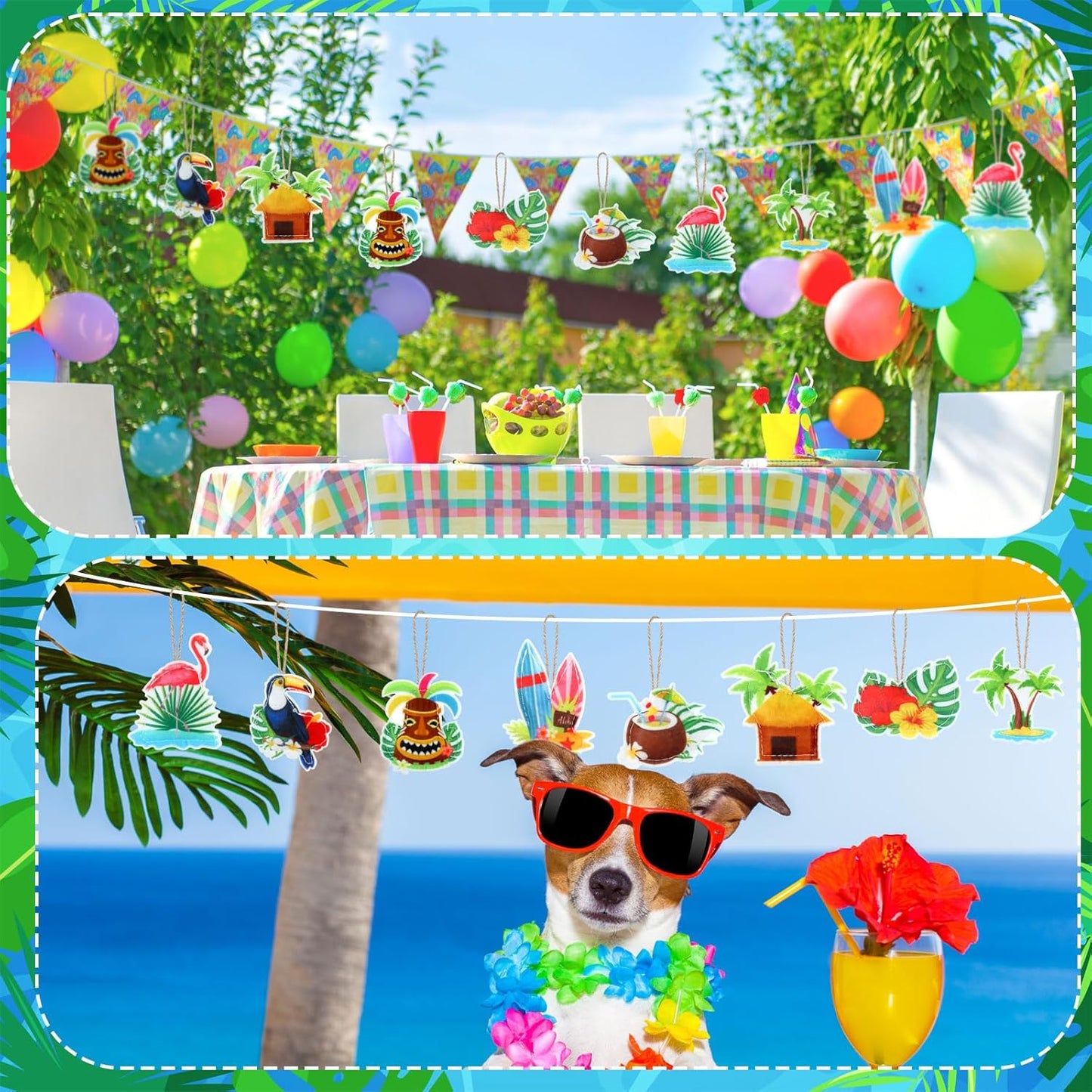 24 Pcs Summer Tree Decorations Felt Hanging Ornaments Hawaiian Luau Party Hanging Decorations Tropical Palm Flamingo Sign for Floral Tropical Summer Beach Pool Birthday Party Supplies