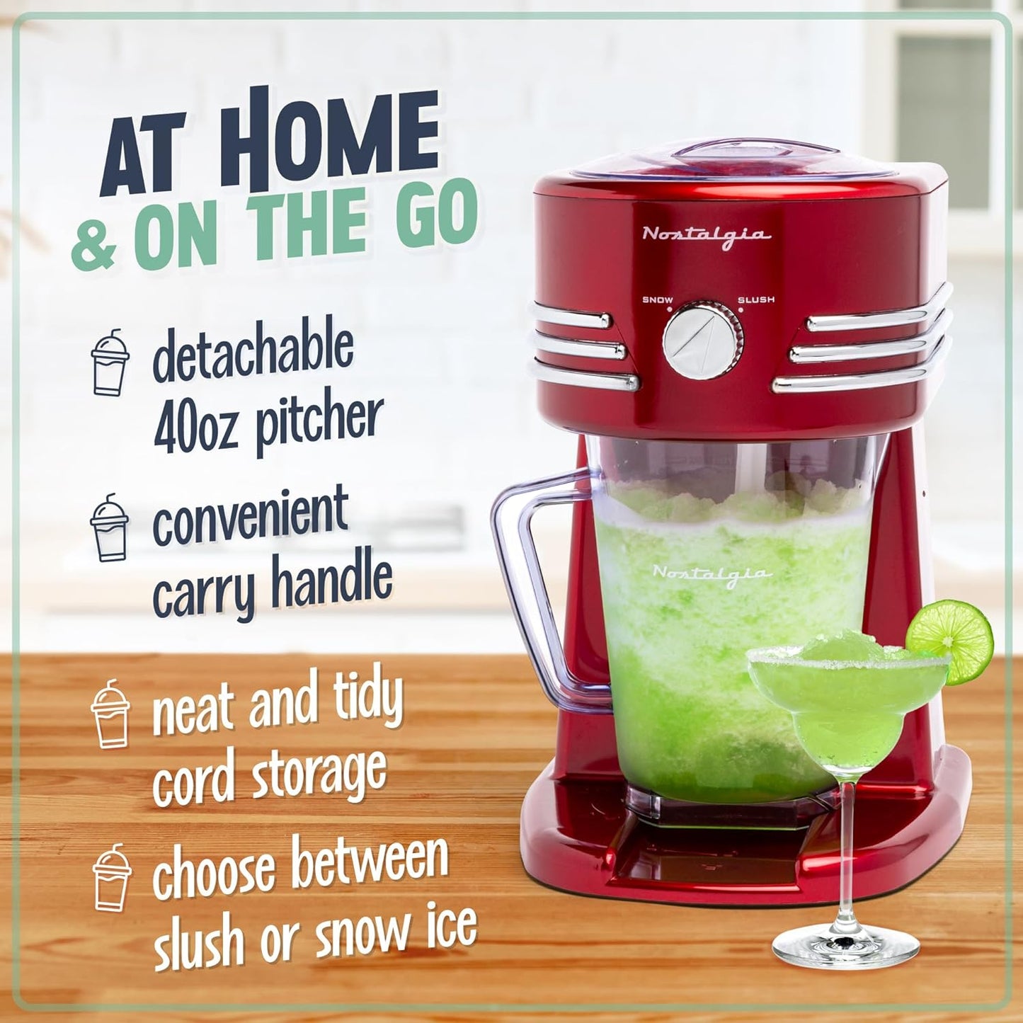 NEW - Nostalgia 40-Ounce Frozen Beverage Station Perfect For Slush Drinks, Snow Cones, Margaritas, Daiquiris, Stainless Steel Blades, Cord Storage, Retro Red - Retail $39