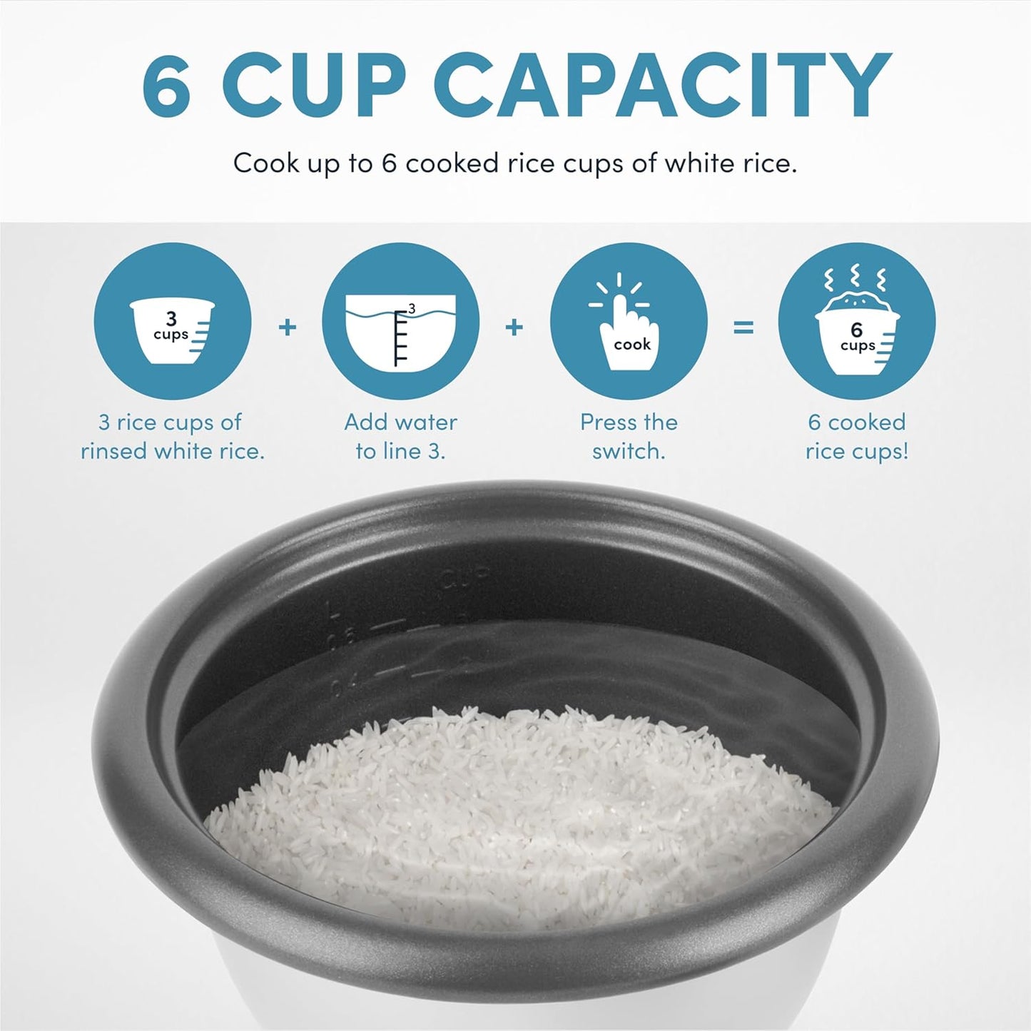 NEW - Aroma Housewares Aroma 6-cup (cooked) 1.5 Qt. One Touch Rice Cooker, White (ARC-363NG), 6 cup cooked/ 3 cup uncook/ 1.5 Qt.