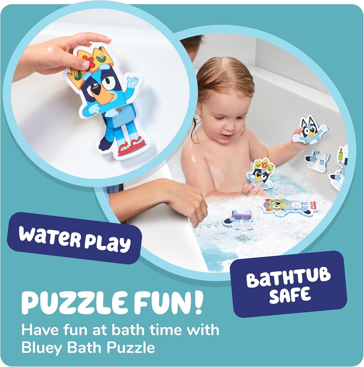 Tomy Toomies Bluey Bath Puzzle - Mix and Match Bluey Puzzle - Foam Toddler Bath Toys - Includes Mesh Bag Bath Toy Storage with Suction Cups - 8 Count - 18 Months and Up
