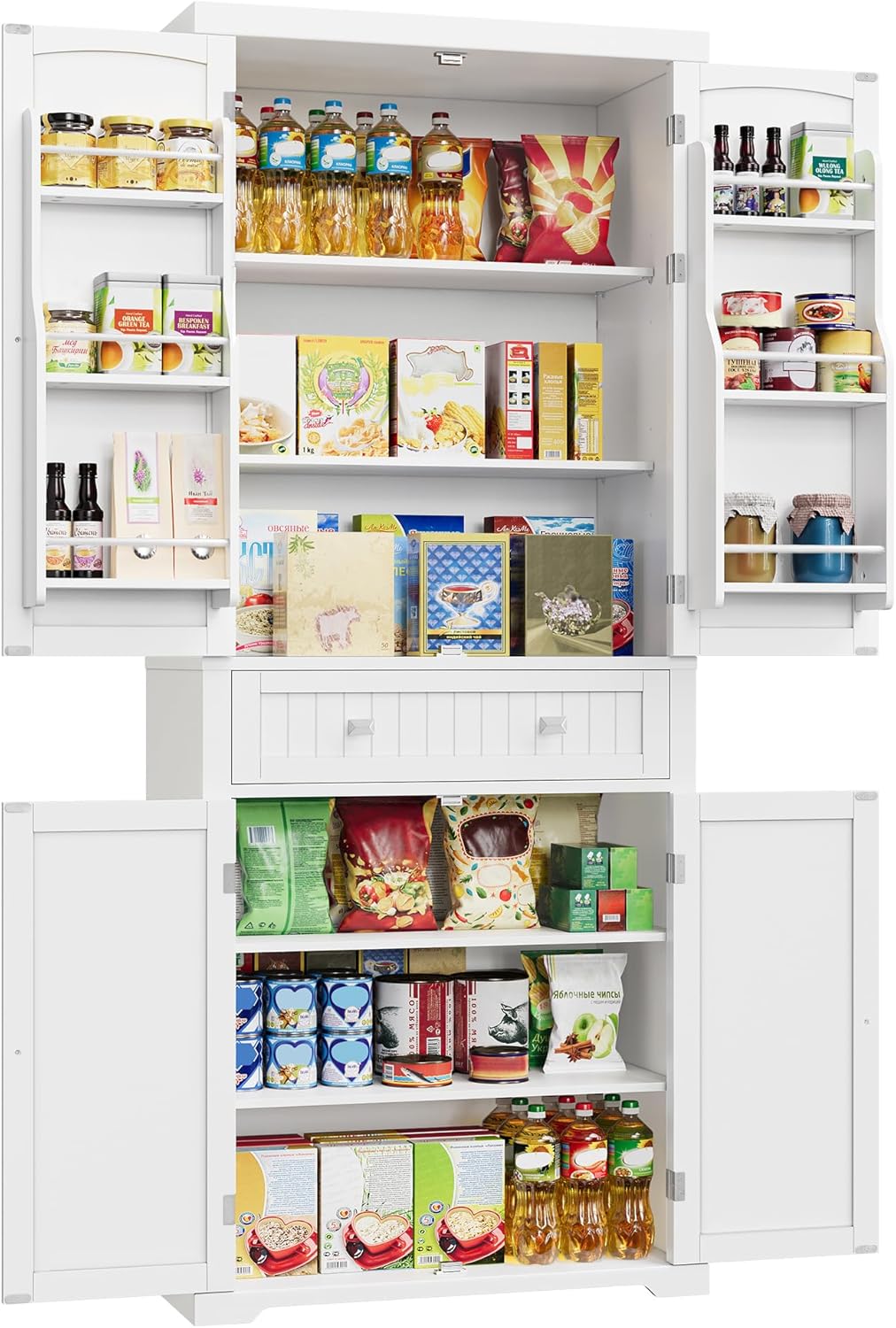 VASAGLE Pantry Cabinet, 71.7-Inch High Freestanding Tall Cupboard Storage Cabinet with a Drawer, 2 Cabinets, 4 Adjustable Shelves, 6 Door Shelves, for Living Room, Kitchen, White UBBC561P31V2 - Retail $229