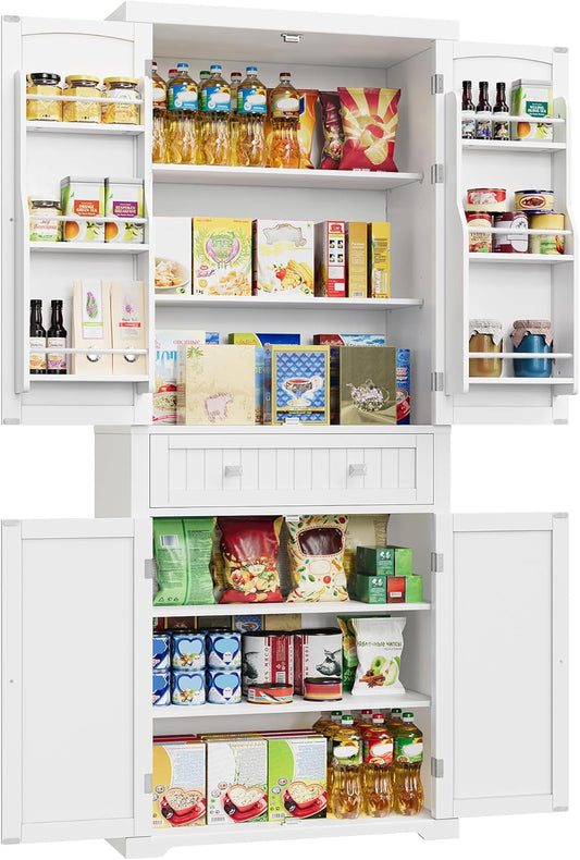 VASAGLE Pantry Cabinet, 71.7-Inch High Freestanding Tall Cupboard Storage Cabinet with a Drawer, 2 Cabinets, 4 Adjustable Shelves, 6 Door Shelves, for Living Room, Kitchen, White UBBC561P31V2 - Retail $229