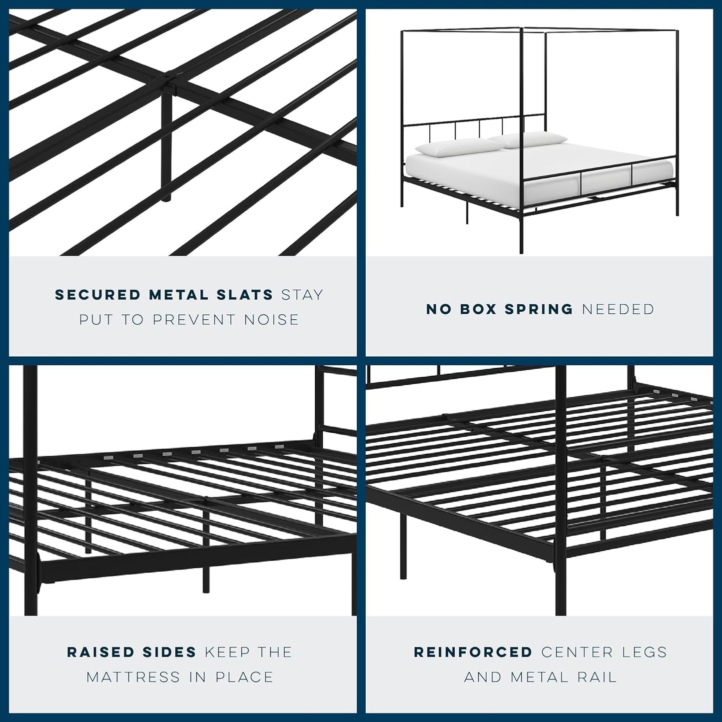 NEW - Novogratz King Marion Canopy Bed Frame, Black, King - Retail $183