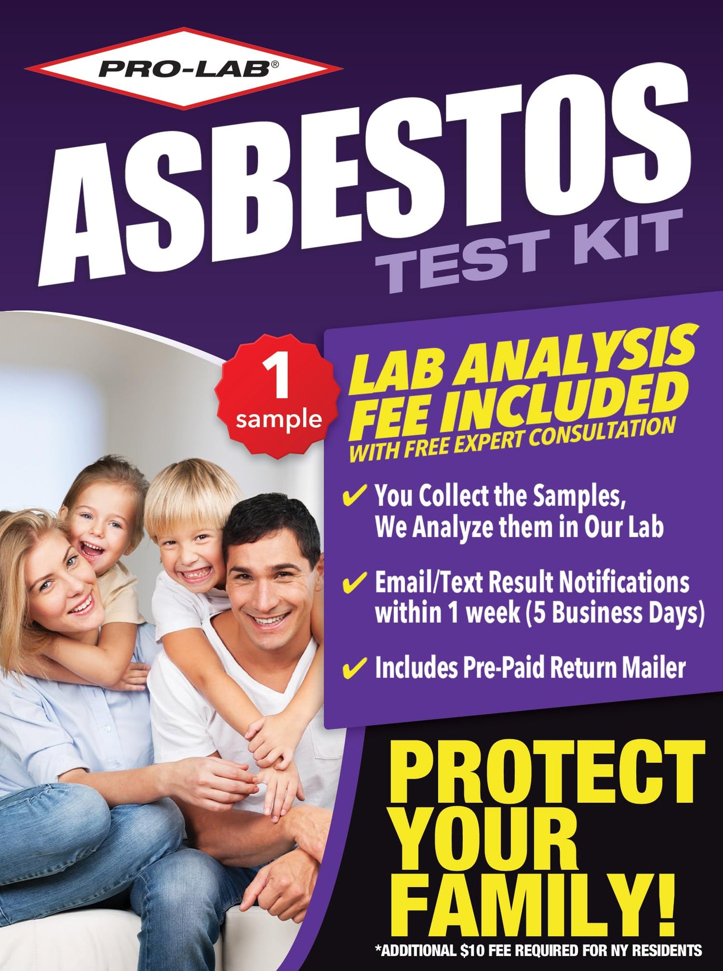 PRO-LAB Asbestos Test Kit - You Collect The Sample (1 pk), We Analyze It. Emailed Results Within 1 Week (5 Business Days) Includes Return Mailer and Expert Consultation. Lab Fee Included